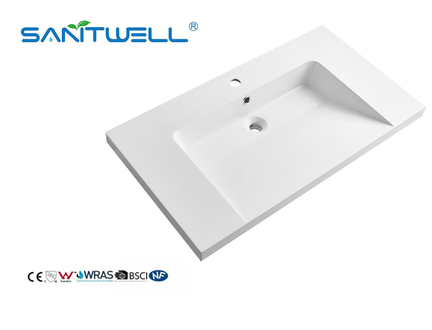 Special Design SWI912 Stone Resin Basins Thick Edge Glossy White Washing Hand Basins For Hotel Bathroom