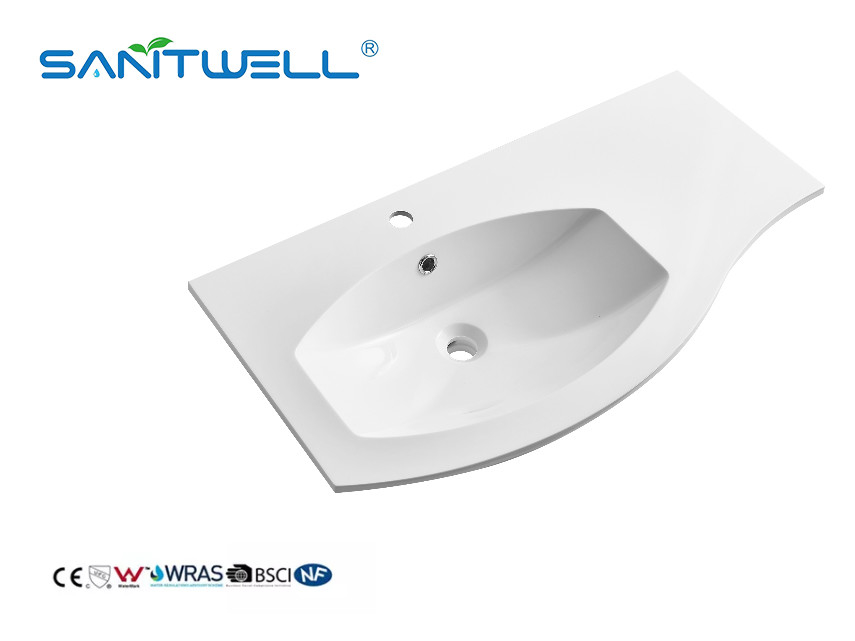 SWS910 Left Hand Artificial Stone Basins Special Design Matt White Semi-Counter Basins For Sanitary Ware