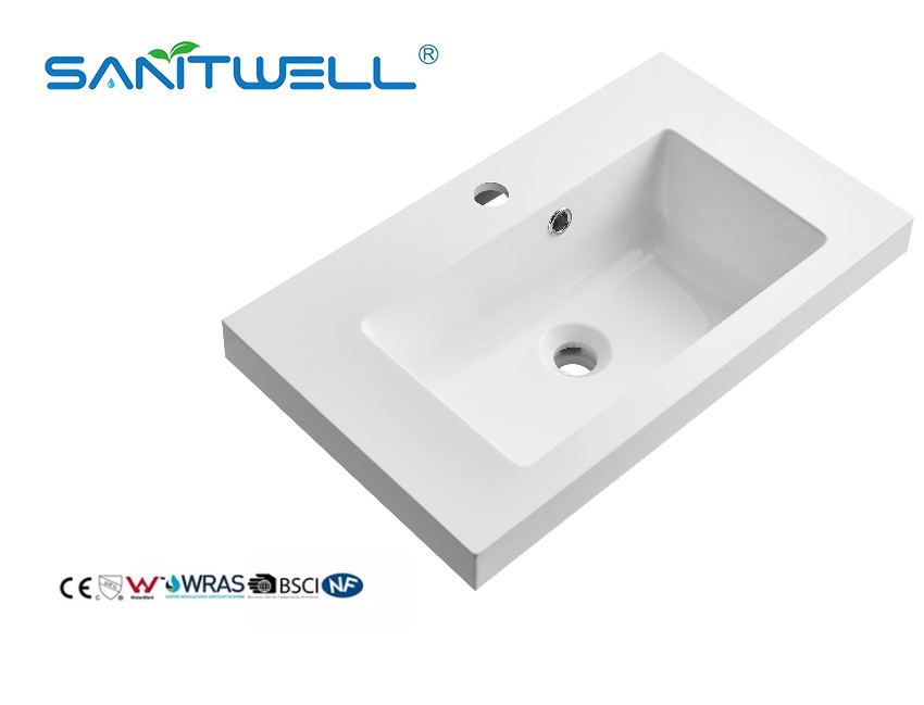 SW600MM Sanitary Ware Hot Sale Stone Resin Basins Eco-Friendly Solid Surface Matt White Rectangle Shape Cabinet Basins