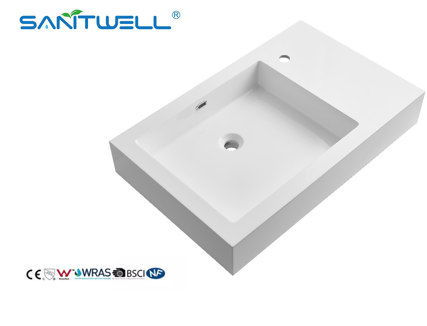 SWF800 Small Size L Left Hand Customized Artificial Stone Basins Thick Edge Semi-Counter Sinks For Hotel Bathroom