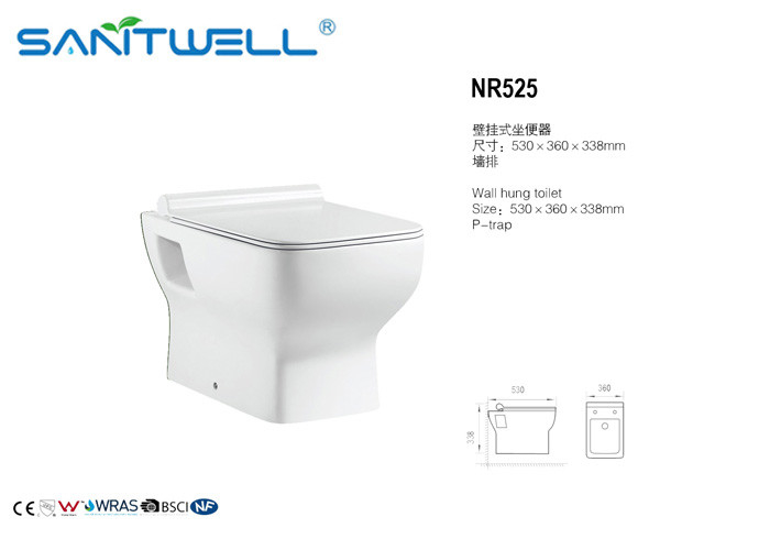Bowl Dual Flush Ceramic Toilet Wall Mount Soft WC Closing Quick Release Seat Included