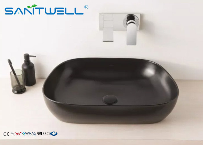 Semi counter Black Glazed art basin sink For Hotel , Bathroom art wash basin