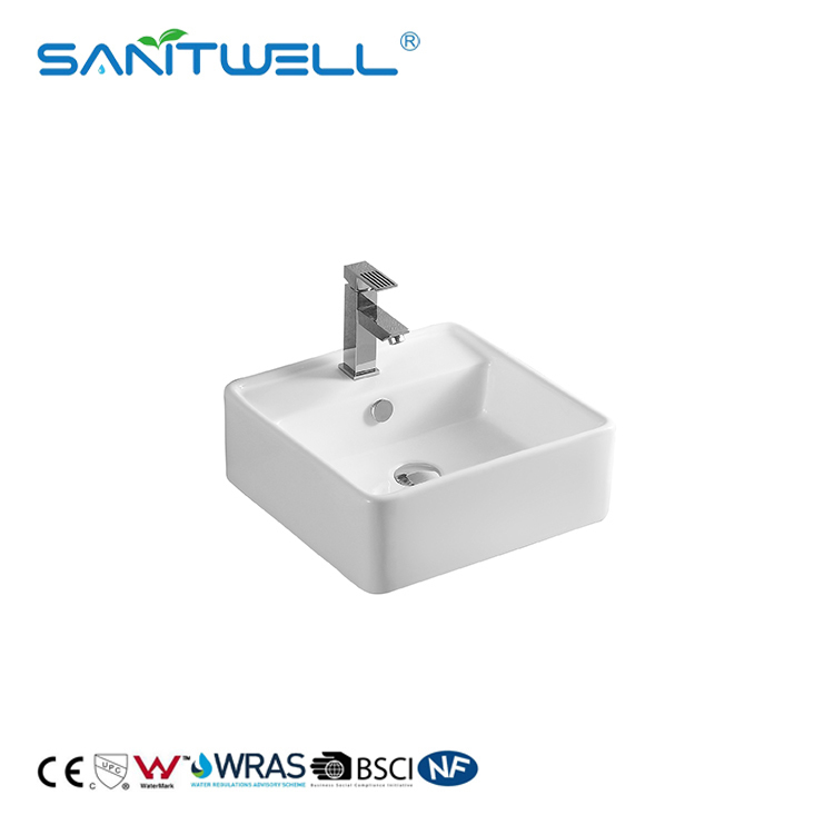 High Quality Square Ceramic Above Counter Hand Wash Basin with Overflow Hole