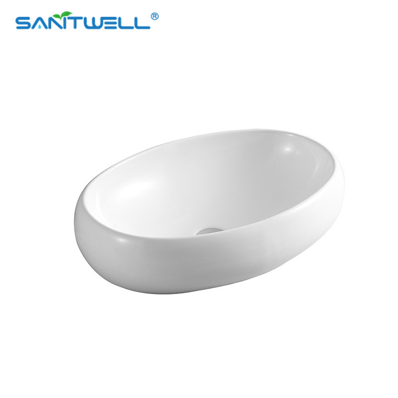Glossy White Modern Bathroom Vessel Sink Counter Top Porcelain Lavabo Washbasin