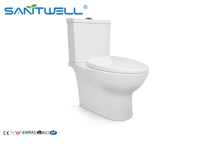 Elongated Ceramic Toilet Two Piece Cotton White 690 * 390 * 760 Mm SWC2721