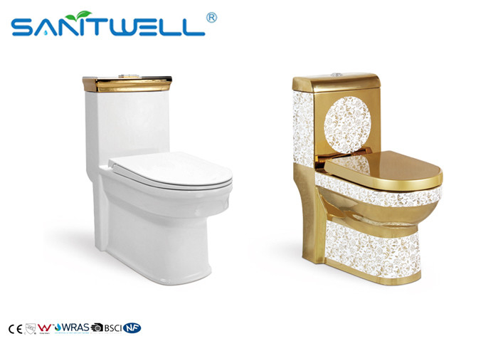 CE Approved Gold Ceramic Toilet SWC1411 780*380*750 Mm Dual Flush Washdown