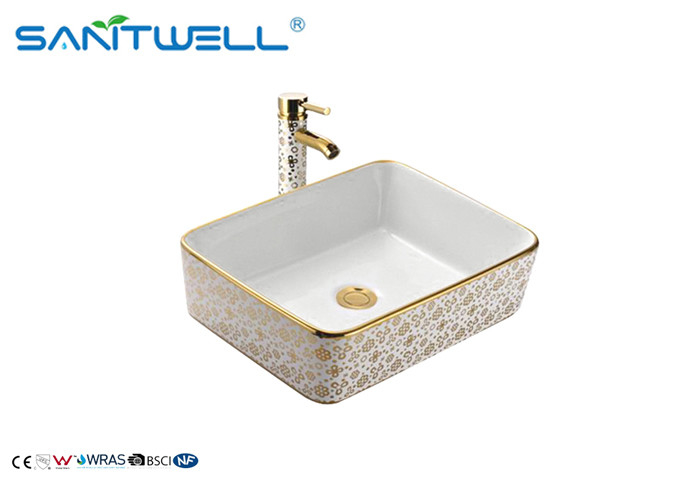 Gorgeous Bathroom Ceramic Basin / Flower Gold Counter Top Wash Basin AB8025G