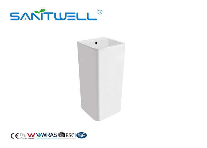 White Color Bathroom Pedestal Basins Square Shape Mounting Hardware Included With Overflow
